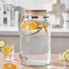   Clear 1 5 Gallon Glass Beverage Dispenser With Wood Lid