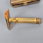 Vintage 1920s Gillette Brass Gold-tone Double Edge Safety Razor W  Case Read