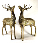 Large Pair Brass Deer Sculptures 11 5  Tall - Mcm Hollywood Regency - Majestic