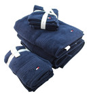 Tommy Hilfiger 8 Pcs  Set Dark Blue Stitched Th Logo 100  Cotton Bath Towel Set