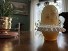 Pristine Fenton Lg Wright Tangerine   White Cased Glass Floral 3 Pc Fairy Lamp