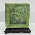 Celluloid Jade Green   Black Jewelry Trinket Box Asian Themed