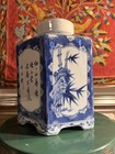 Blue   White Hexagonal Shape Chinese Tea Caddy With Chinese Landscapes   Flowers