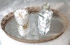 Vtg Oval Dresser Tray Vanity Mirror Hollywood Regency Floral Taupe 13 5 l 7 5 w