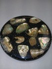 Mcm Vintage Mid Century Circle Lucite Resin    abalone Shells    Hotplate Trivet