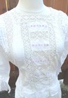 Vintage 1900s Victorian Summer Blouse White Light Cotton Lace Insert Long Sleeve