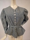 Victorian 19th C Blue   White Pinstripe Blouse W Puff Sleeves - As Acquired