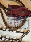 Vintage Block   Tackle Double Metal Pulley Fence Stretcher  Chain  Rope  Red  Vg