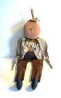 Vtg Handmade Primitive Pumpkin Head  steven  Doll 25  Striped Shirt Felt Pants