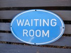 Original Reclaimed Blue white Enamel Waiting Room Oval Plaque sign