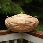 Vtg African Lidded Basket 17 5    Tribal Boho Decor Woven Grass Handles Storage