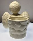 Vintage White Glazed Angel Cherub 3    Round Planter