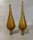 Vintage Blenko Glass Pair Of Teardrop Finials In Topaz 2 Pieces 1950s