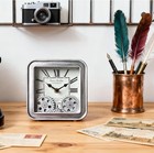 Desk Clock Vintage Metal Table Clocks With Moving Gears  Silent Retro Industrial