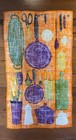 Vintage Tea Towel By Vera Neumann 60   s Kitchen Utensils Orange Purple Green Nwot