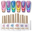 6pcs 9d Chameleon Cat Eye Magnetic Gel Nail Polish Set - Holographic Glitter