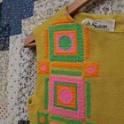 Vintage Susan Thomas Shift Dress Yellow Geometric Mod Pink Orange Border 60s 70s