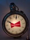 Vtg Double Sided 1950s Budweiser Pocket Watch Clock Lighted Parrot Bird Bar Sign