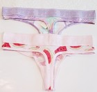  Victoria s Secret  2  Pink Cotton Logo Waistband Thong  String Low Rise size M 