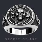 Memento Mori Ring Vanitas Silver 925 Skull Masonic Knights Templar Jewelry Biker