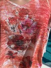 Jess   Jane Orange Burnout Sheer Floral  T Shirt Top Womens Blouse Studded Xl