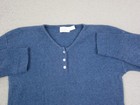 Vintage Van Heusen Sweater Womens Medium Blue Henley Knit Made In Usa 80s 90s