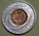 Encased 1901 Pan American Exposition World s Fair Indian Head Penny Token   920