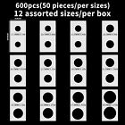600pcs Coin Flips In 12 Sizes Cardboard Coins Holders 2x2 Inch