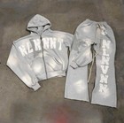 Mens 2 Piece Distressed Tracksuit Set Long Sleeve Jacket Pants Sweatsuit Outfits