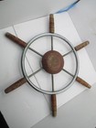 Chrome Over Bronze And Wood 6 Spoke Boat Steering Wheel 22 Inch       Bsmt