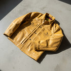 Genuine Tan Leather Trucker Jacket Embroidered Western Cowboy Unisex Vintage