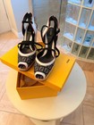 Vintage Fendi Zucca Canvas Espadrille Wedge Lace Up Peep Toe Sandals Eu 38 5