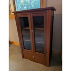 Vintage Wood Glass Door Display Cabinet Curio Hutch With Storage Drawer Brown