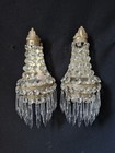 Vintage Antique Pair French Empire Brass Crystal 1 Light Sconces Wall Lights