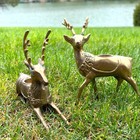 Silvestri Brass Reindeer Candle Holders Pair Standing Reclining Christmas Vtg
