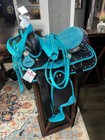 New Turquoise Western Barrel Racing Saddle W Matching Headstall  Reins  Breast C