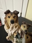Vintage Resin Collie Figurine Dog With Two Pups - Approximately 5 5 Inches Tall