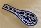 Armenian Style Handmade Pottery Spoon Rest Vibrant Blue Floral Geometric Design