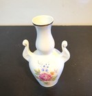 Vintage Hollohaza Hungary Miniature Porcelain Vase Floral Design Gold Trim 4 5 