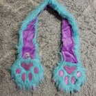 Nwt Justice Girl s Winter Scarf Mittens Fuzzy Monster Turquoise Purple Faux Fur