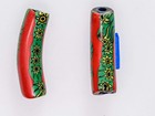 Antique Venetian Elbow Millefiori African Trade Beads In Red And Green Crbm_1059