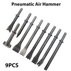 9pcs Pneumatic Air Hammer Punch Chipping Bit Tool Chisel 0 39in Shank Tool Set