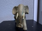 Gold Tone Elephant Figurine Statue Geometric Textured Design Home Decor