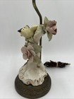 Antique Birds Roses Porecelain Table Lamp Brass Base 1940s 23    Capodimonte Style