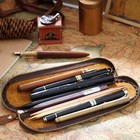 Handmade Genuine Leather Pencil Case Zipper Pen Holder Stationery Storage Pouch