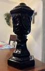 Antique Eapg Deep Purple - Amethyst Glass Heart Pattern Kerosene Oil Lamp     