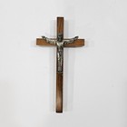 Vintage Wooden Metal Wall Cross Crucifix Holy Religious Carved Christ Brown
