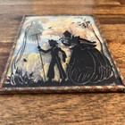Silhouette Picture Convex Bubble Glass Reverse Painted Vtg Rake Mother Son 4x5