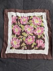 Vtg Linen Handkerchief Pink Floral Design Brown Border