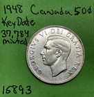 1948 Canada          50 Cents Canadian Silver Half Dollar Key Date Higher Grade Nice